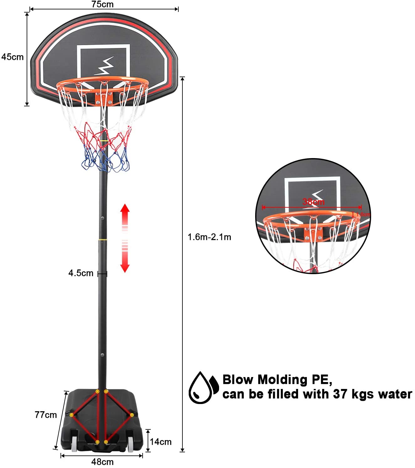 PEXMOR Portable Basketball Hoop 5.9'-10' Height Adjustable Backboard S –  Pexmor